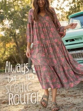 Natural Life Charlotte Maxi Dress Pink Taupe Floral